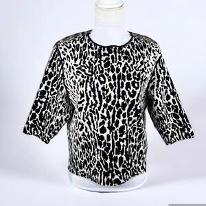 Ann Taylor Black and Cream Animal Print Structured Knit Top Size S